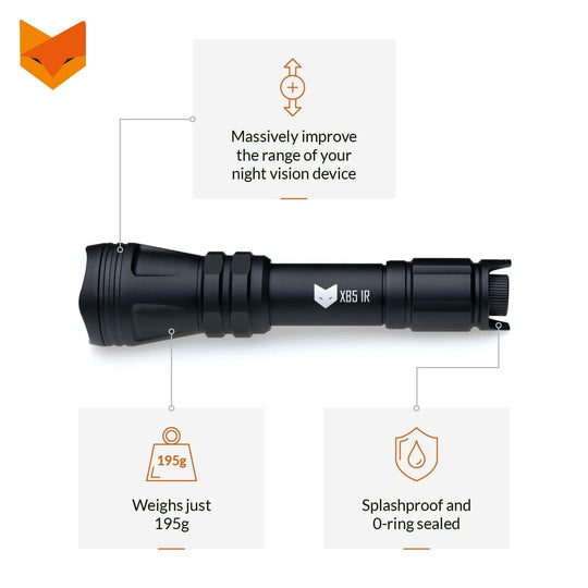 Nightfox XB5 850nm Infrared LED Flashlight | MASSIVELY IMPROVE THE RANGE OF YOUR NIGHT VISION DEVICE | WEIGHS JUST 195G | SPLASHPROOF AND 0-RING SEALED