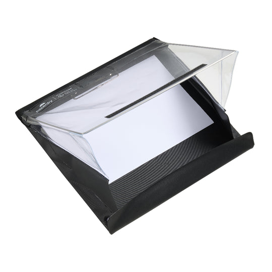 A waterproof clipboard on a white background, with paper inside, an A4 professional size.