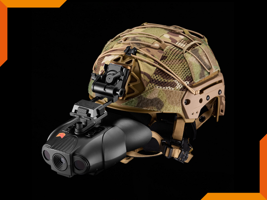 Nightfox Cape Night Vision Binocular - Mounted on a Helmet